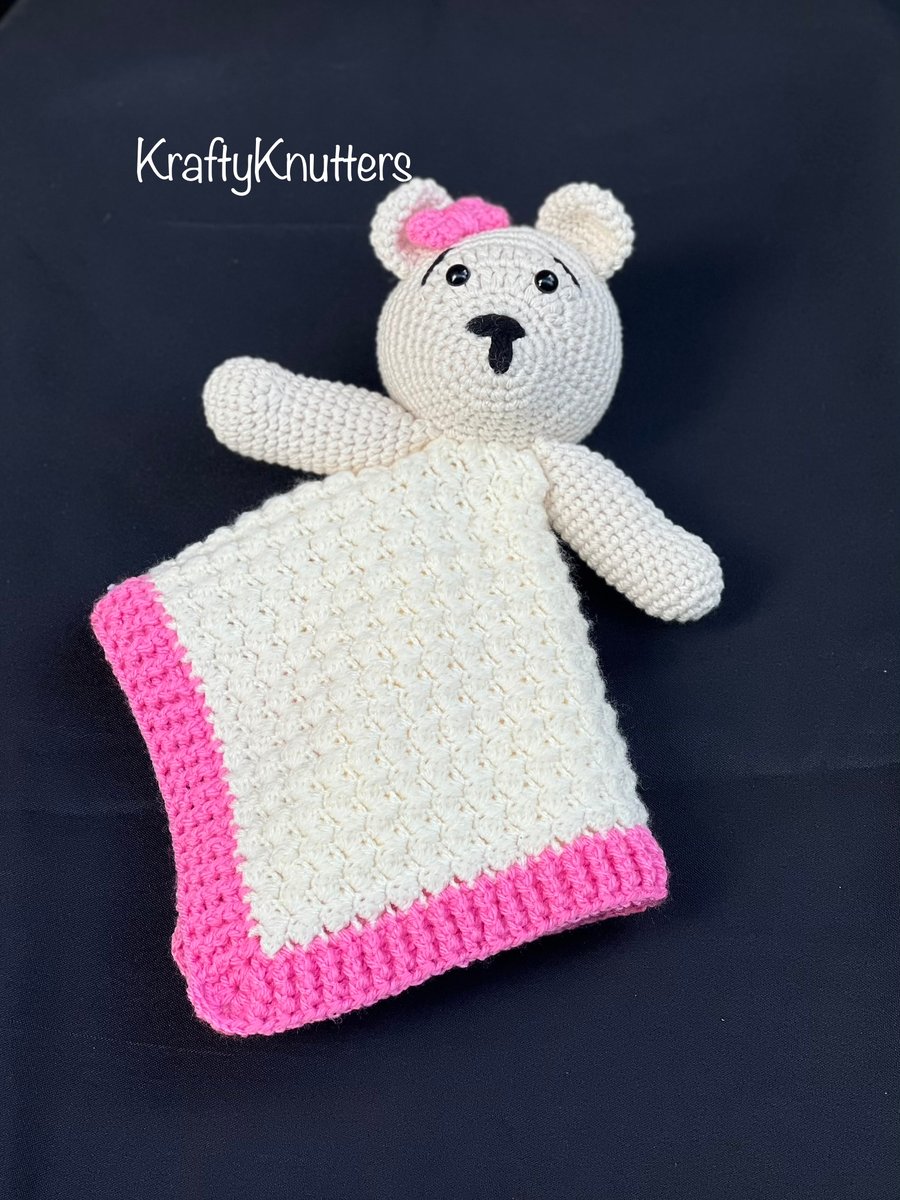 Handmade Crochet Teddy Bear Security Blanket Comforter