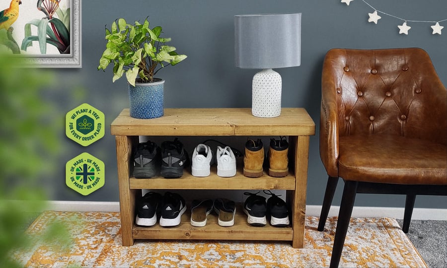 Extra Wide Solid Wooden Shoe Storage Bench or Shelves FREE Tree with Each Order