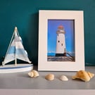 Framed Lighthouse Photo Print in White Wooden Frame Point of Ayr, Talacre 