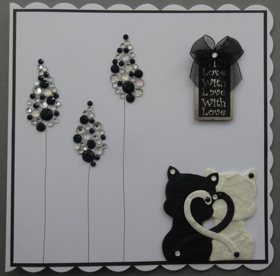 With Love Cats for Engagement Wedding Anniversary 3D Luxury Handmade Card 