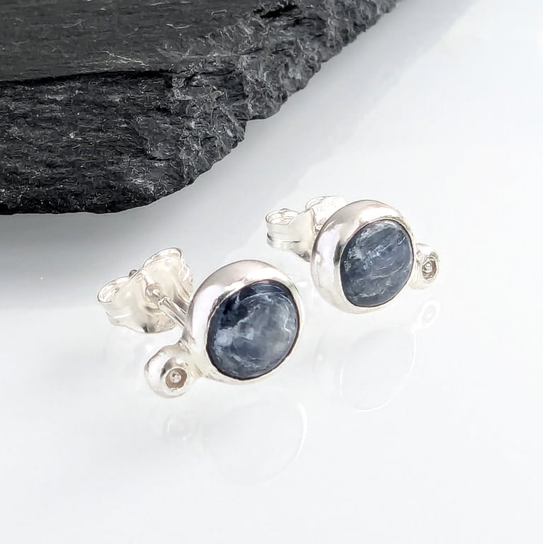 SILVER KYANITE STUDS Handmade Silver stud earrings, mis shaped stud earrings