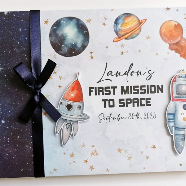 Astronaut birthday guest book, spaceship, outer space guest book