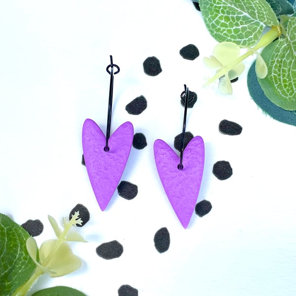 Lilac heart hoop earrings 