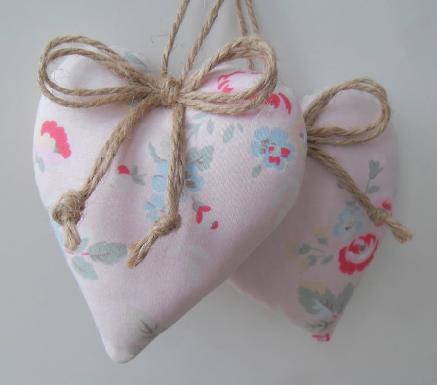 Pair of heart hangers in pink Kidston fabric.