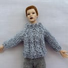 Tiny knitted tweed jumper with cable in miniature 12th scale for the dolls house