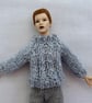 Tiny knitted tweed jumper with cable in miniature 12th scale for the dolls house