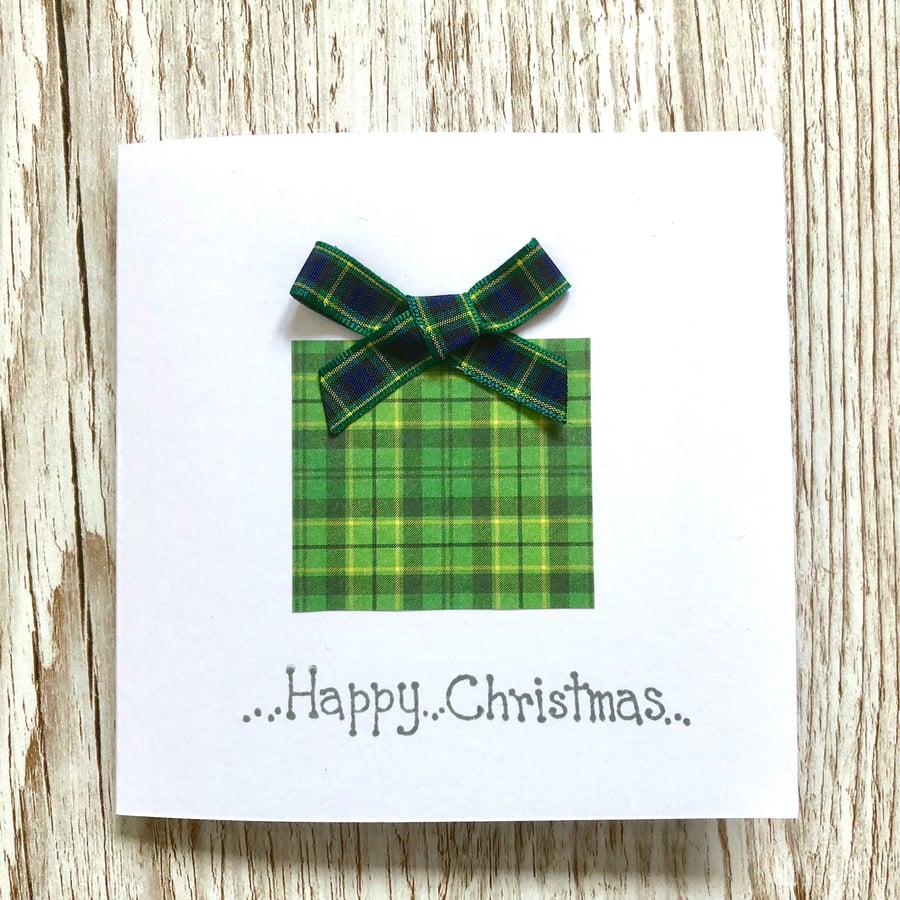 Handmade Christmas card - green tartan gift present male man boy husband