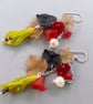 Autumnal Flower Earrings with Cultured Pearls, Serpentine, Green Quartz & Garnet - Image 4