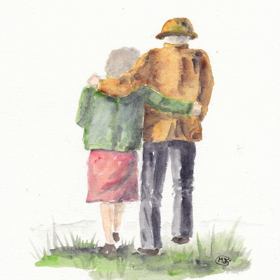 Together Love. Couple Walking Together original painting. Anniversary,  