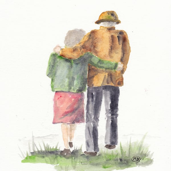 Together Love. Couple Walking Together original painting. Anniversary,  