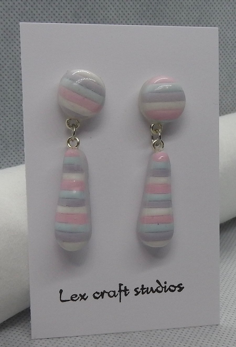 Handmade pastel candy  striped ceramic earrings 