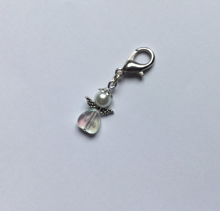 Beaded Angel Bag Charm Zip Pull in White