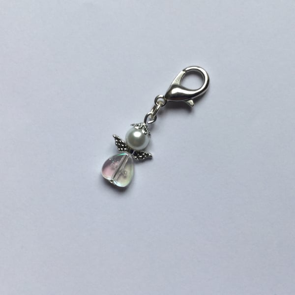 Beaded Angel Bag Charm Zip Pull in White