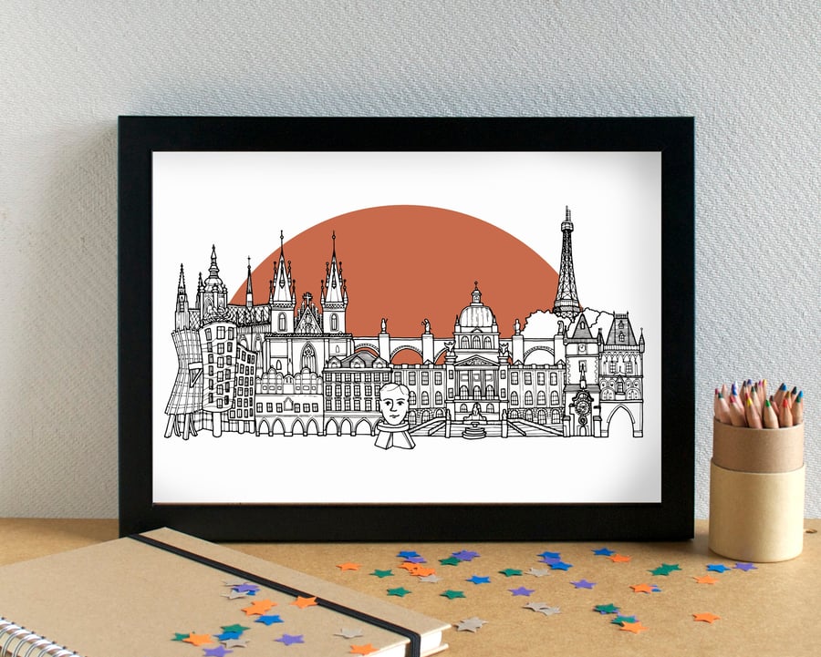 Prague Skyline Travel Art Print