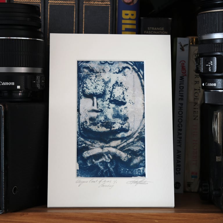 Glasgow Coat of Arms detail Cyanotype photo, Mounted