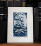 Glasgow Coat of Arms detail Cyanotype photo, Mounted