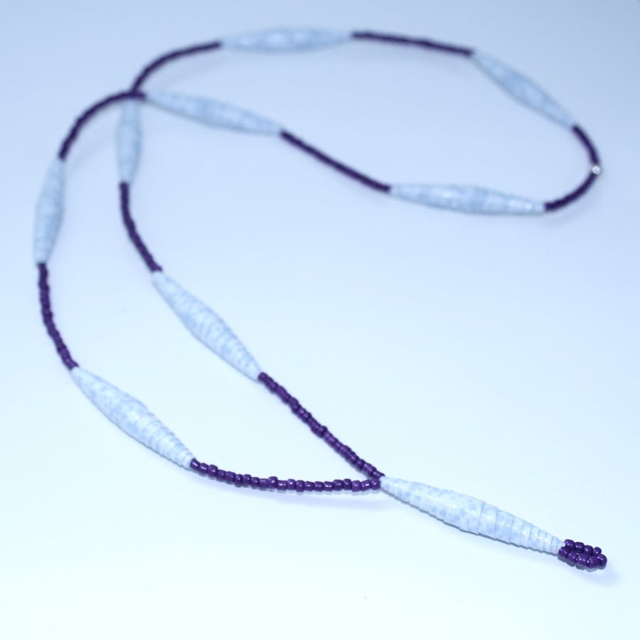 Paper bead necklace - blue and purple