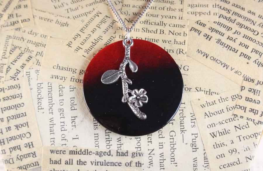 Cherry Blossom Charm Red to Black Ombre Necklace