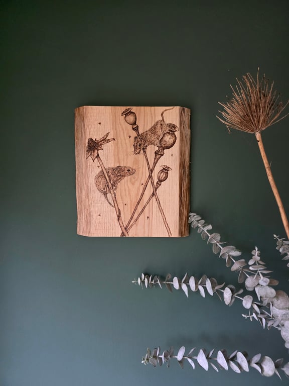 Mice design on live edge oak board 