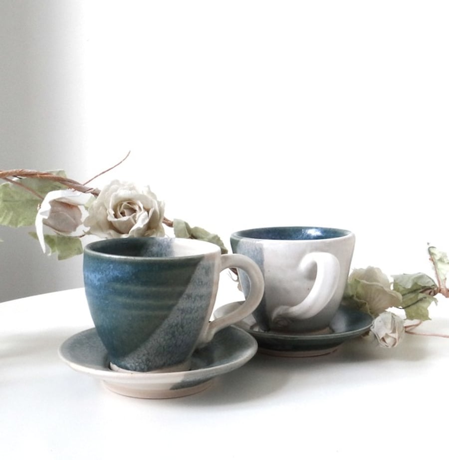Ceramic espresso cup and saucer - handmade pottery