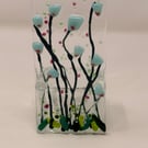 Fused Glass Tea Light Holder - Light Blue Meadow Flowers