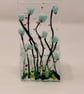 Fused Glass Tea Light Holder - Light Blue Meadow Flowers