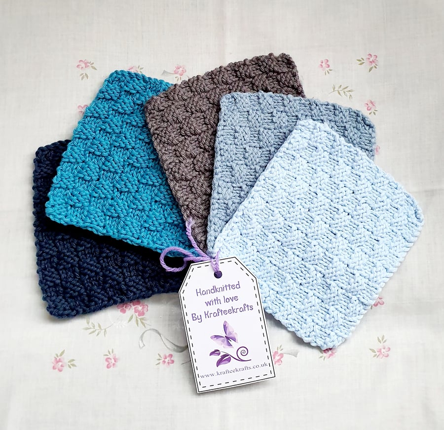 Blues Cotton Reusable cloths, hand-knitted, make-up, babies