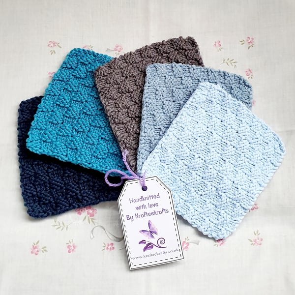 Blues Cotton Reusable cloths, hand-knitted, make-up, babies