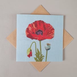 Poppy card, blank card, thinking of you, flowers