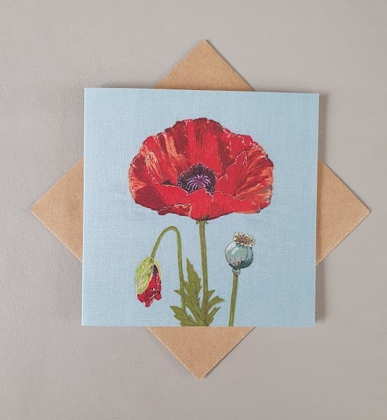 Poppy card, blank card, thinking of you, flowers