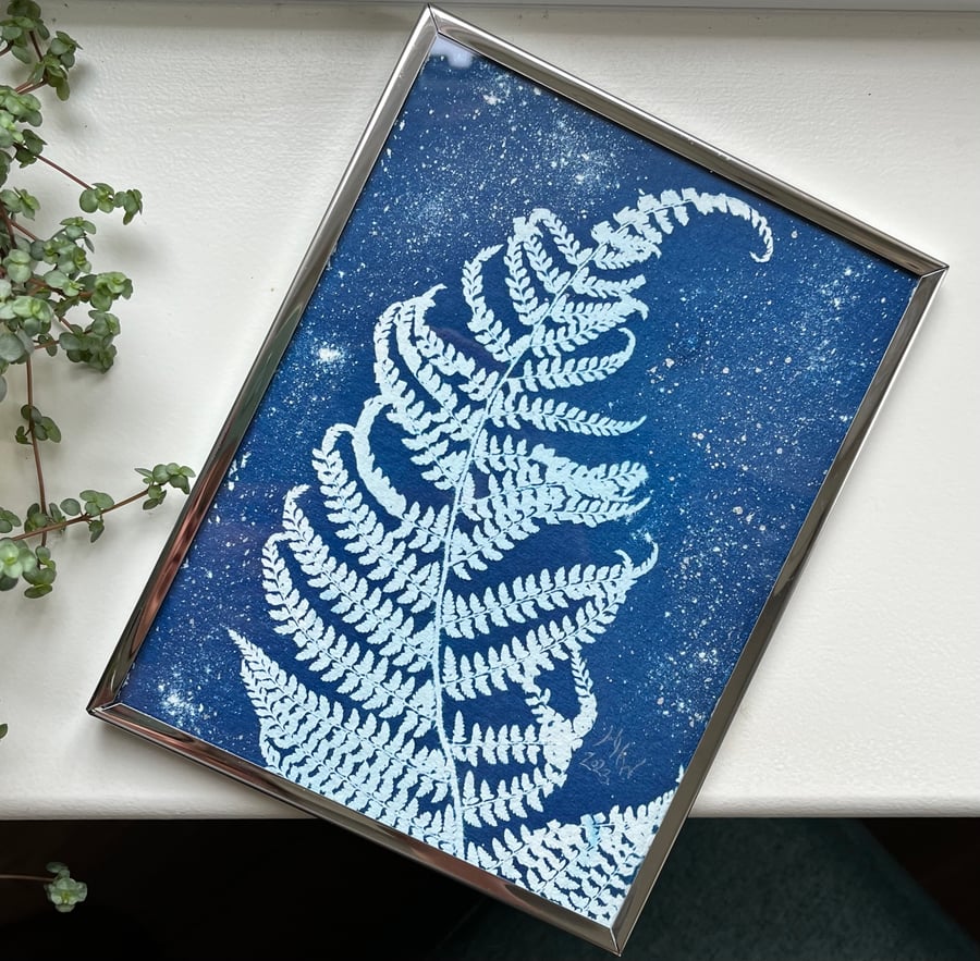 Original cyanotype mounted in an 8x6 inch silver frame ready for display