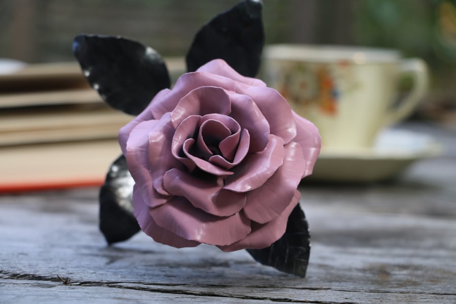 Pink Satin steel metal handmade rose, flower Sc... Folksy
