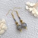 Crackle Agate Gemstone and Gold Vintage Style Drop Earrings