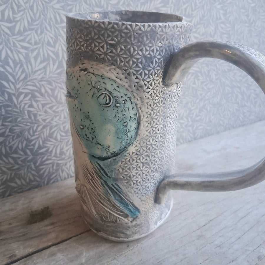 Ceramic handmade small tea cup espresso crow and moon-ready to ship