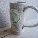Ceramic handmade small tea cup espresso crow and moon-ready to ship