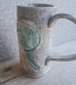 Ceramic handmade small tea cup espresso crow and moon-ready to ship