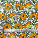Floral Fabric Orange Green and White Flowers Retro Design New 2 metre 40 