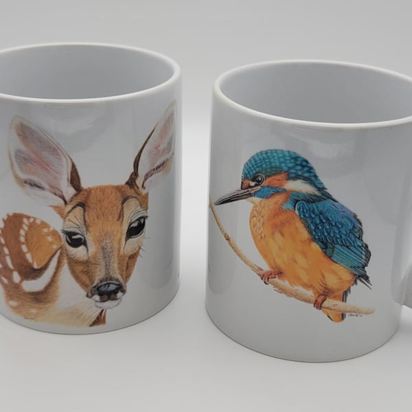 Mugs with bird and animal pictures. There are 8 wildlife designs to choose from.