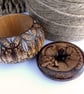 Wooden pyrography cats and feathers trinket pot with place on lid - Image 3