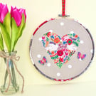 Peace Heart: Embroidered Hoop, Hooped Embroidery Wall Hanging