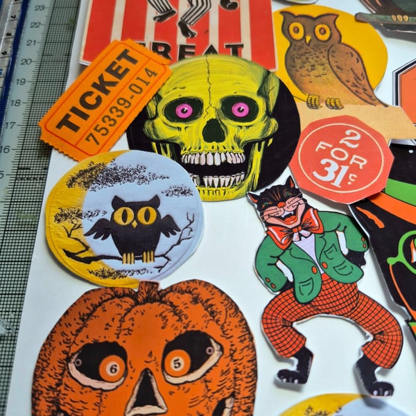 Vintage Junk Journal Kit, Halloween Die cuts.