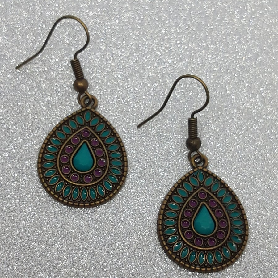 Enamel Teardrop Boho Earrings 