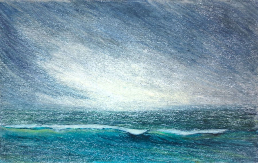 Green wave in a stormy sea mixed media wall art gift for sailors