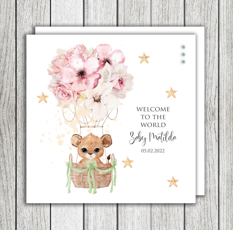 Floral Hot Air Balloon New Baby Card