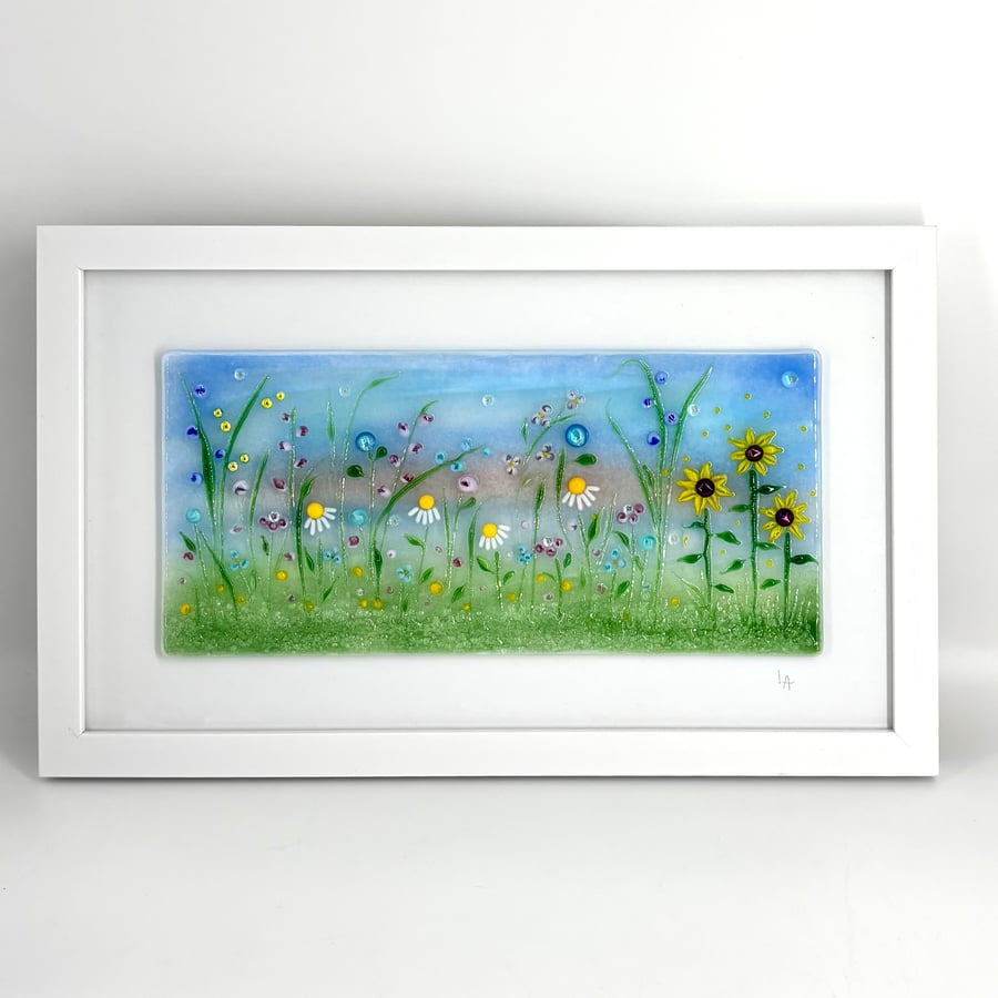 Fused and Lamp Worked Glass Flower Meadow Picture