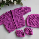 Baby Girl Cardigan Bonnet and Bootie Set - 0-3 Months - New Baby Gift Set