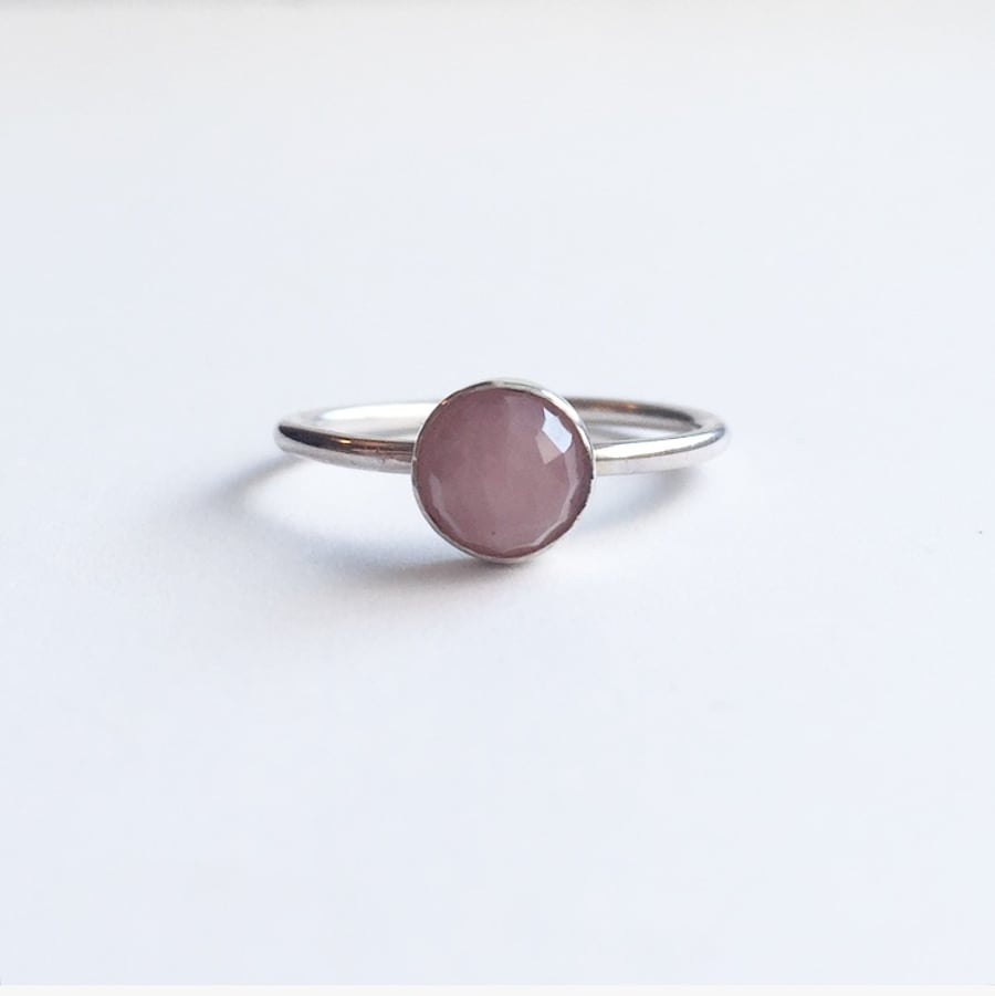 Silver 6mm rhodonite ring 