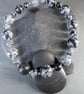 Bracelet Snowflake Obsidian and Sterling Silver Stretchy handmade - Image 1