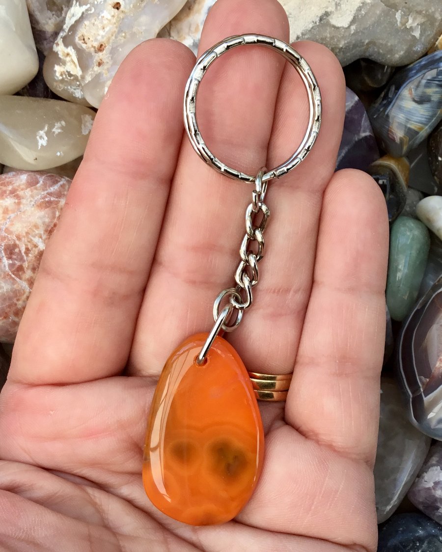 Tangerine Orange!  Orange Agate Gemstone Keyring or Handbag Charm.