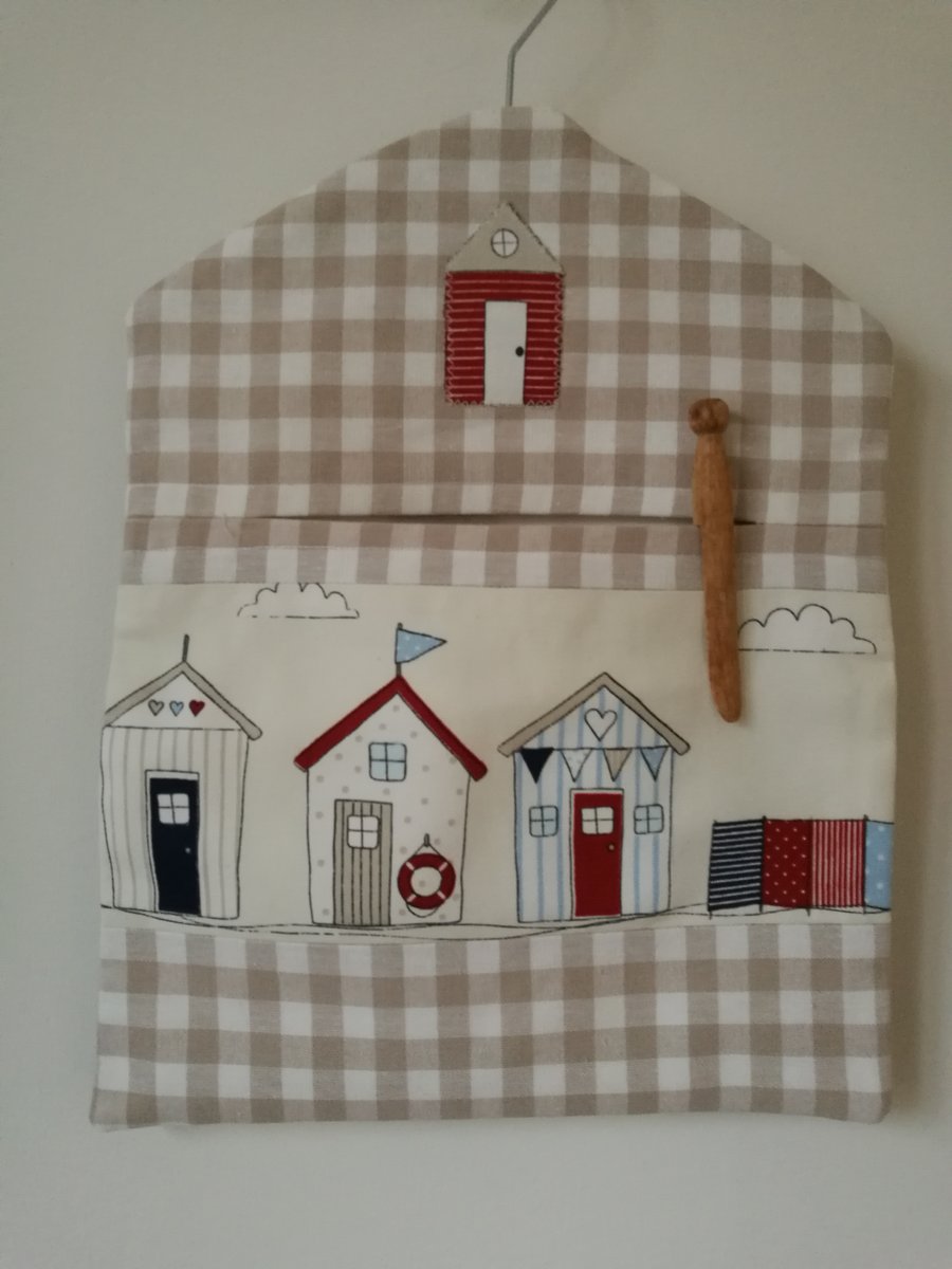 Cute Hand Made. Lined, Beach Huts Peg Bag